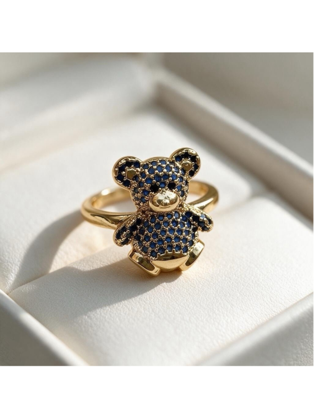 Teddy Bear Gold Ring Sz 6 7 Gold Pave Boho Retro Whimsical Statement Tous Style